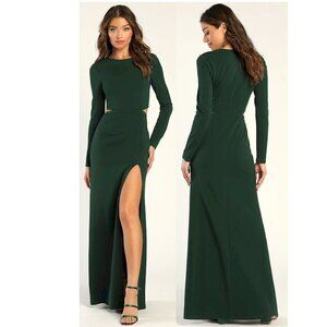 Lulu's Forest Green Long Sleeve Cutout Gown